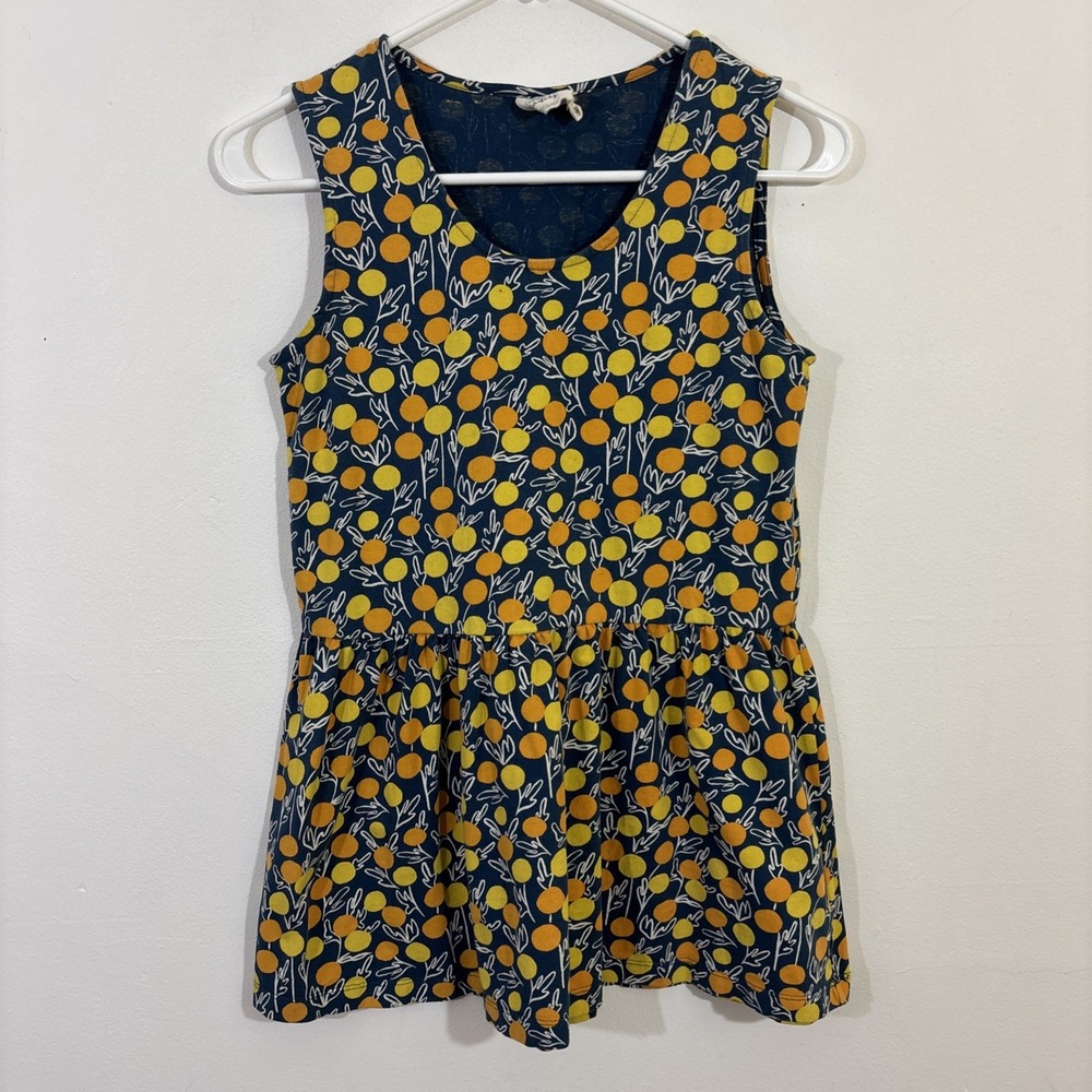 Mata Traders XS Top Organic‎ Cotton Fair Trade Citrus Print Blue Yellow Orange